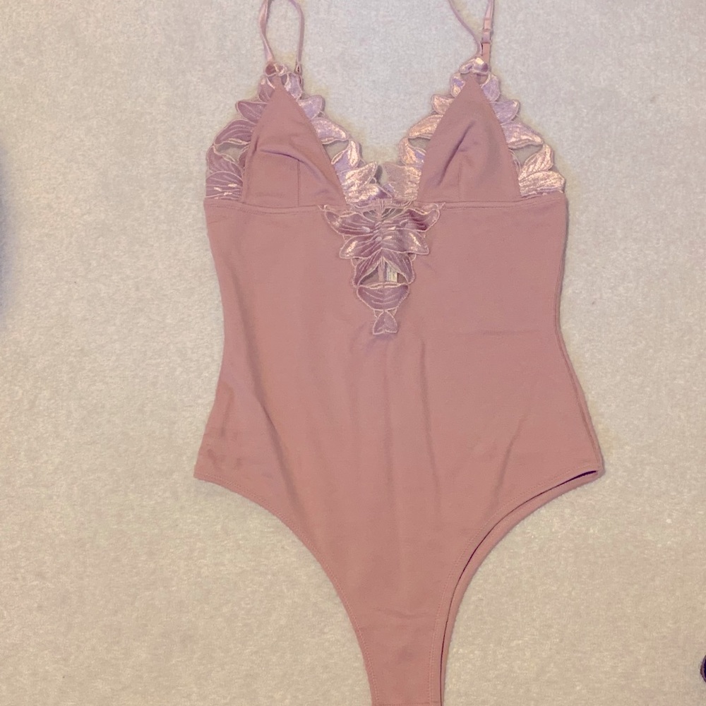 Fleur Du Mal Lily Embroidery VNeck Plunge Bodysuit